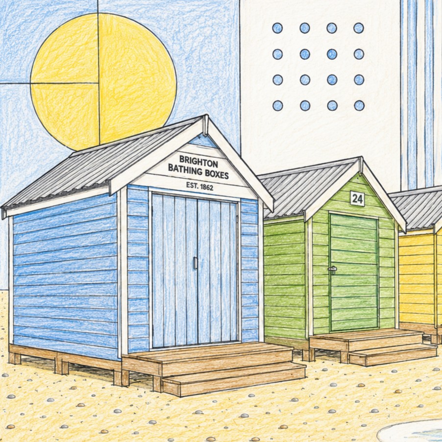 Melbourne Bauhaus colouring book illustration 2 brighton bathing boxes
